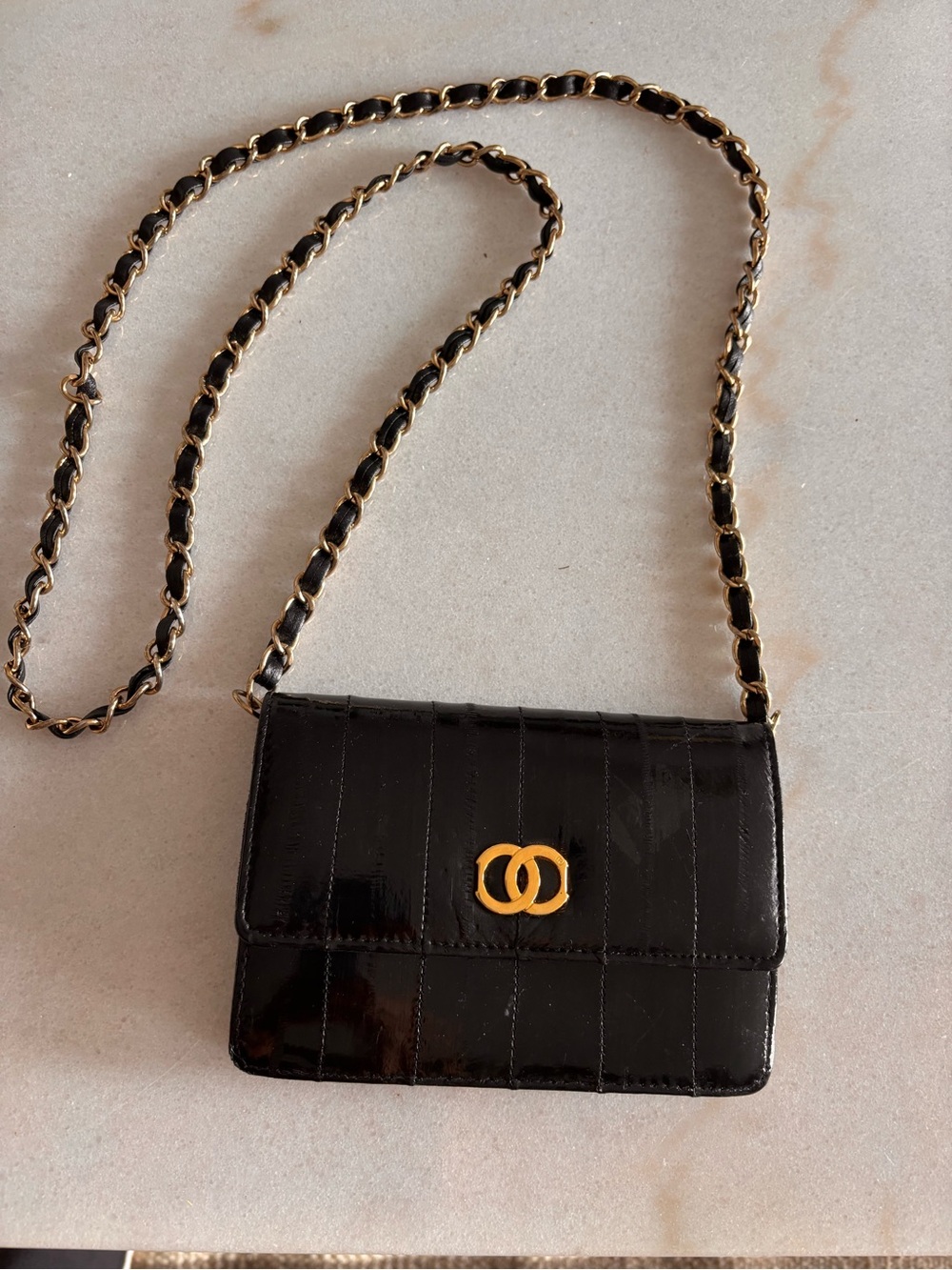 Vintage Comet Black Genuine Eel Skin Mini Crossbody Bag Clutches